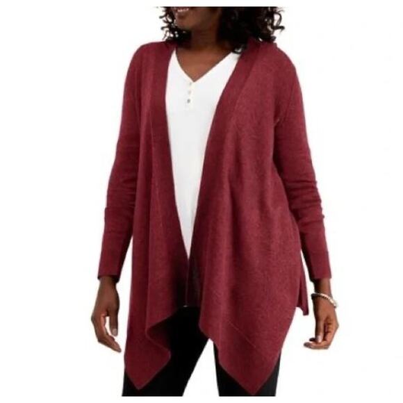 Premise Maroon Burgundy 100% Cashmere Asymmetrical Sweater Cardigan, Sz S - Picture 1 of 7